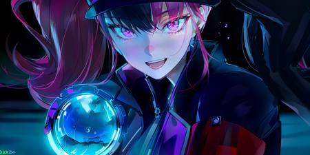 21445-3162762301-(masterpiece_1.2),best quality,PIXIV,_1girl,solo,smile,looking at viewer,purple eyes,bangs,hat,red hair,gloves,pink eyes,holding.png